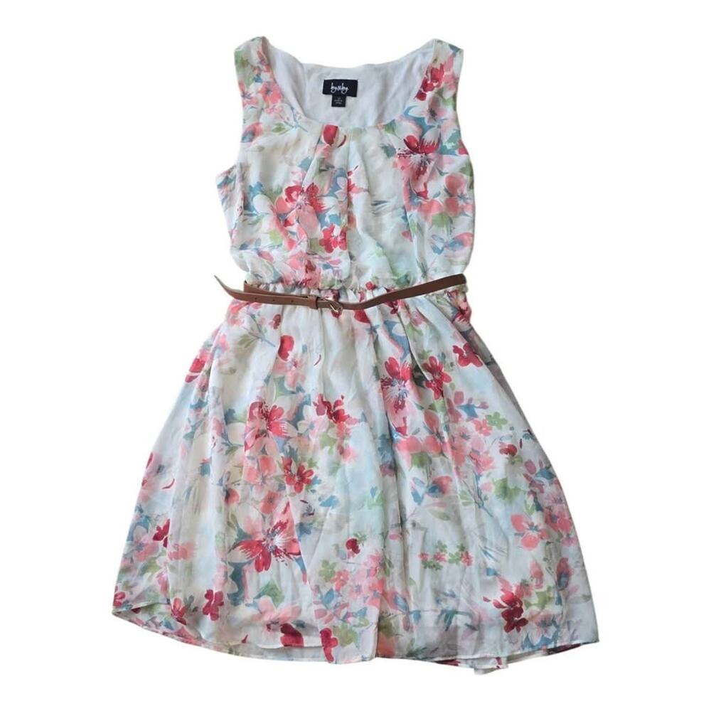 by & by Floral Belted Sleeveless Dress Medium